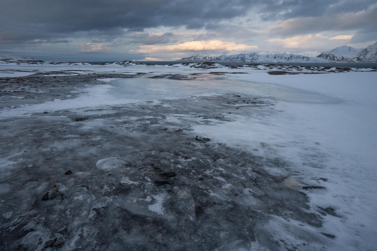 Ice floes against a graying sky